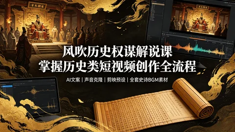 历史权谋解说变现:AI文案写稿+剪映预设模板+声音克隆+BGM音效素材 全流程【2.2GB】 历史权谋解说变现:AI文案写稿+剪映预设模板+声音克隆+BGM音效素材 全流程【2.2GB】