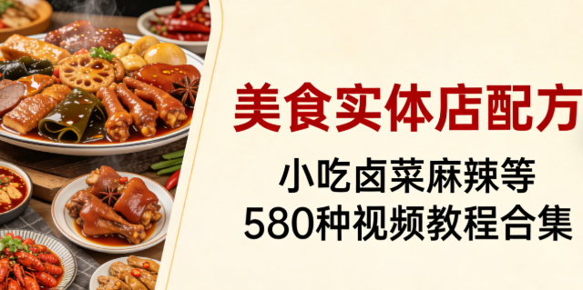 美食实体店配方 小吃卤菜麻辣等 【视频教程合集】【共 580 个项目】【292.4GB】