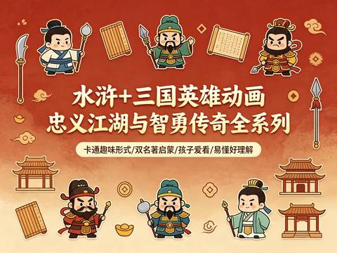 少儿国学启蒙｜《水浒传》《三国演义》趣味动画全 64 集【3.1GB】