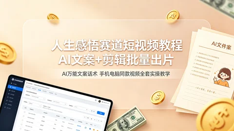人生感悟短视频实战：AI文案＋起号养号＋剪辑实操 涨粉变现【168MB】