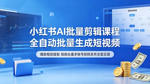 小红书AI批量剪辑:爆款框架+混剪去重+矩阵发布 变现全套【455MB】 小红书AI批量剪辑:爆款框架+混剪去重+矩阵发布 变现全套【455MB】