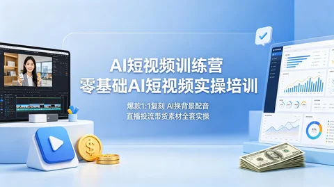 AI商业短视频实战：爆款复刻＋换背景＋AI配音＋投流带货 零基础全套【433MB】