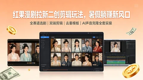 红果短剧分销拉新:多题材选剧+双端剪辑+去重配音克隆+选片注册 变现全套【2.4GB】 红果短剧分销拉新:多题材选剧+双端剪辑+去重配音克隆+选片注册 变现全套【2.4GB】