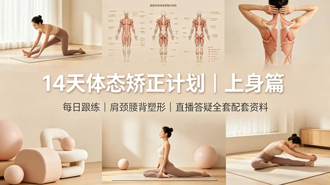 14天体态矫正：肩颈腰背＋呼吸＋跟练 改善圆肩驼背【4.1GB】